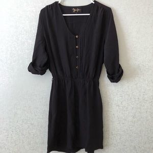 Yumi Kim Scoop Neck Buttonup Black Silk Minidress